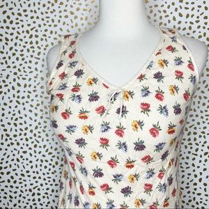 Laura Ashley Vintage Floral Linen Sleeveless Dress